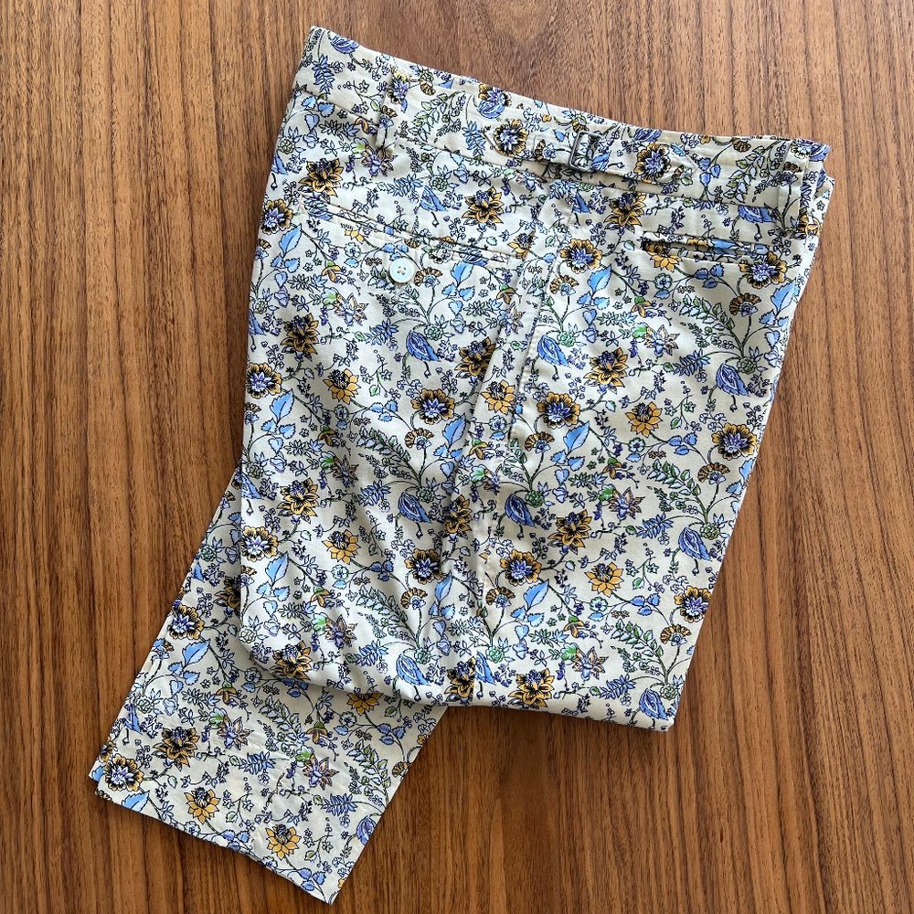 Custom-Made Cotton Trousers in Yellow Floral Print - 30 waist